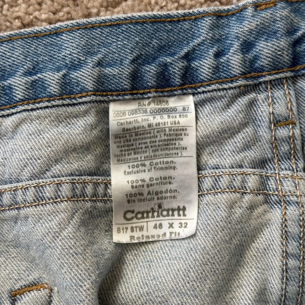 vintage Carhartt jeans light wash blue denim 100% cotton relaxed fit mens 46x32